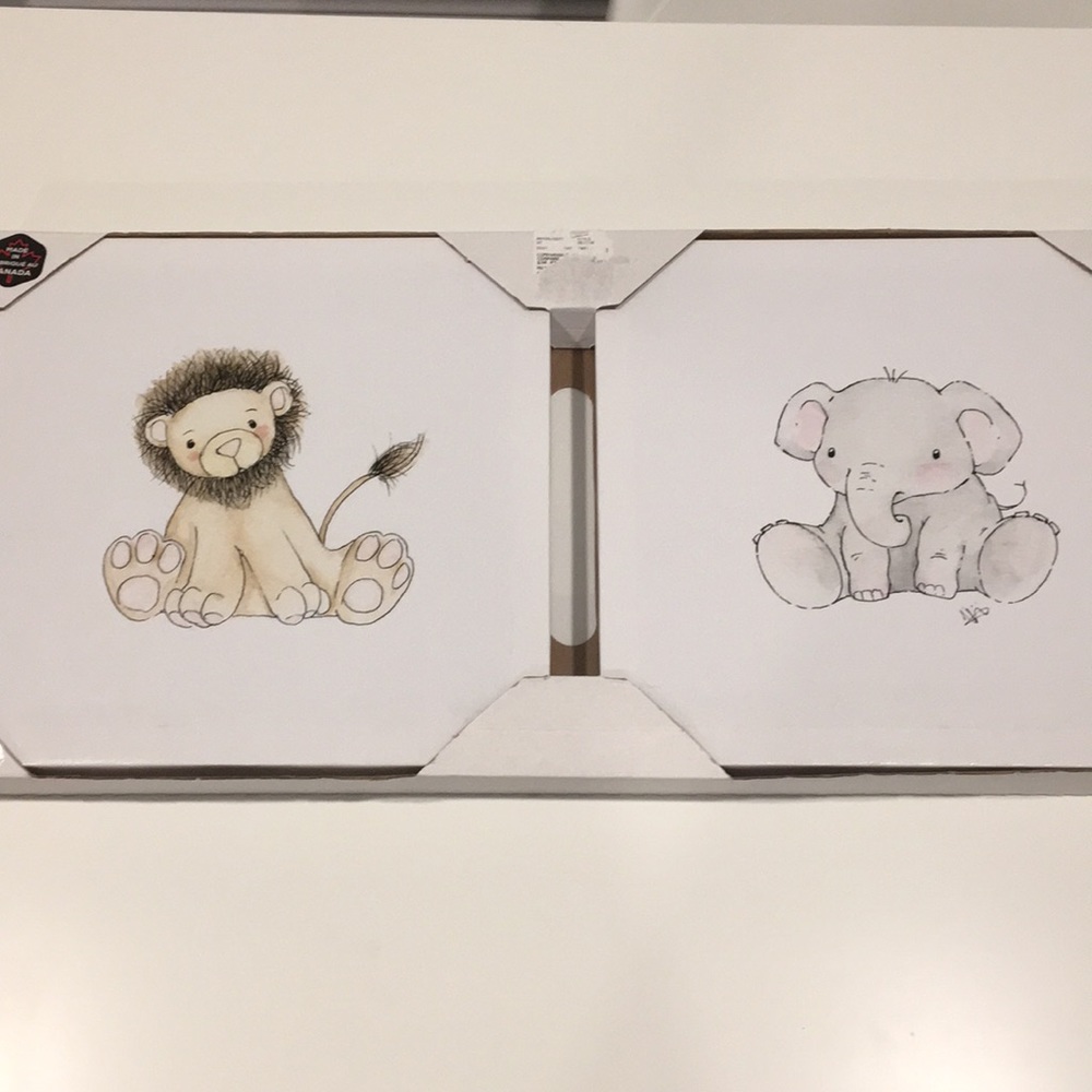 WALL ART CANVAS’ Elephant and Lion Print 12X12